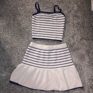 Striped Navy and White Mini Skirt and Tank Top Set